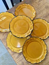 6 assiettes plates en faïence jaune ocre — Faïencerie Haute Provence vintage