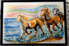 CHEVAUX DE CAMARGUE  AQUARELLE