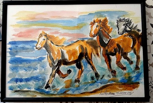 Chevaux camargue aquarelle - ,