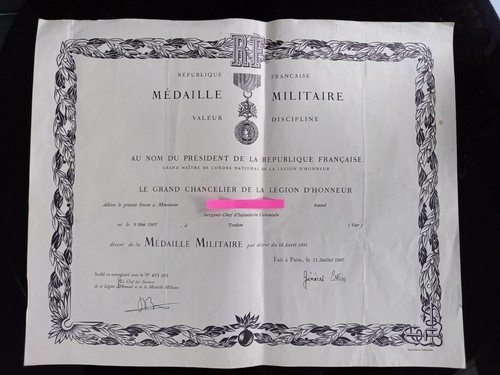 Diplôme médaille militaire - médaille,