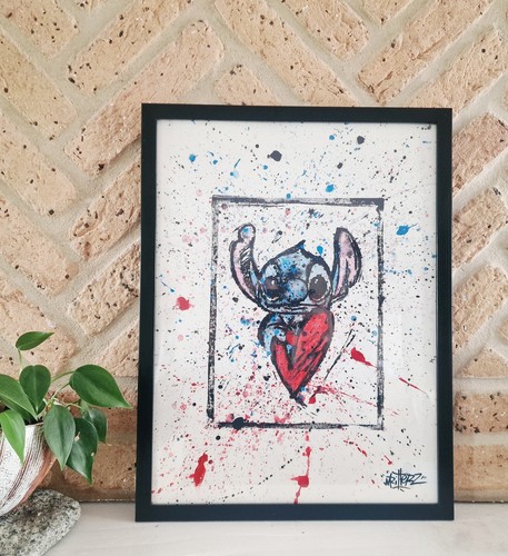 Linogravure stitch love you - love,