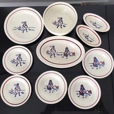 DINETTE Ancienne en faïence CREIL et Montereau décor Bretons 10 PIECES 