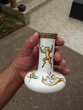 petit vase miniature en faience Gien renaissance fond blanc ancien N - 2