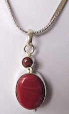 Superbe unique pendentif chaîne collier argent massif 925 gemme cornaline 544