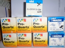 Lot 9 ampoules  halogène Mazda et Pro Quartz- 1 de 75w-1 de 20w- 7 de 50w 12 V