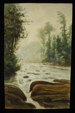 Raymond Blossier (XX) les bords de la Glane Limousin desson original aquarelle