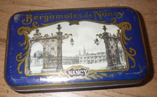 Ancienne Boîte publicitaire en métal - Bergamotes de Nancy - Modèle Bleu