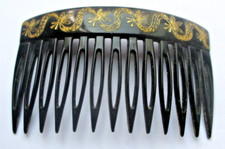 Ancien peigne à cheveux  chignon en bakélite noire et doré accessoire vintage 99