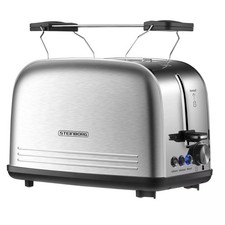 Stainless steel 2-slice toaster with bread roll warmer and crumb tray