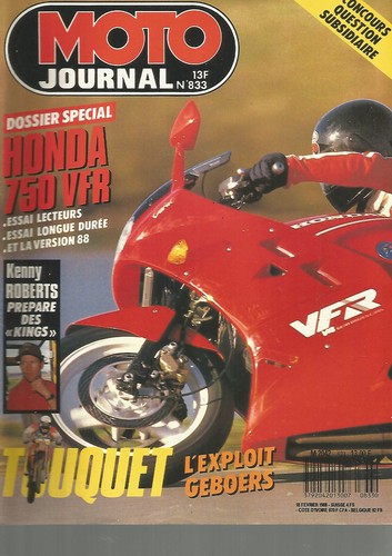 Moto journal 833 honda - journal, n°833