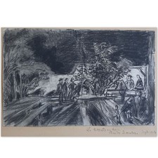 HERSCHER Ernest (1870-1939) "Le Billard en Bois" Rare Dessin Original signé-1913