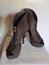 Rouge Slat Grey Suede Open Toe High Heel Platform Studded Angle Boots 7.5 B/M