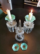 4 Coupelles Bobeche Opaline Vert 19  Eme XIX Eme Lustre Bougeoir Lampe Petrole