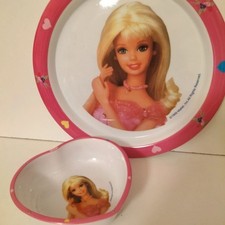 Ensemble assiette et coupelle 1999 Barbie Mattel Mélamine Neuf