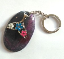 Porte Clé Bijou de sac Agate veines de dragon violette + Queue de sirène irisée