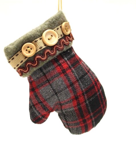 Plush plaid mitten - 4.75",