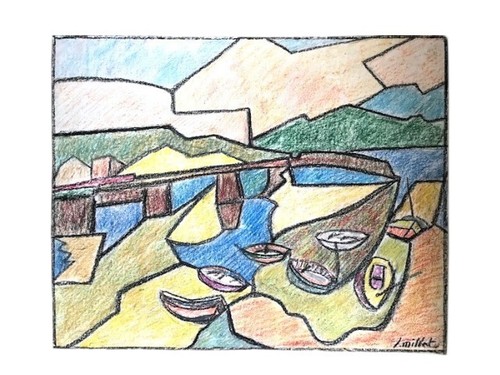 Pastel marine cubiste port - cubiste,