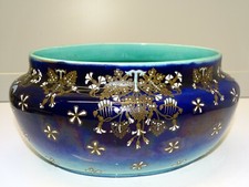 -JARDINIERE CERAMIQUE KG LUNEVILLE KELLER GUERIN décor fleurs émaillées  dorure