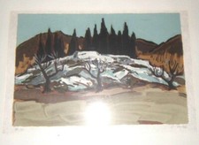 Lithographie signée J. Claude Quilici : Vue des Alpilles 1/ 12 numérotés Japon