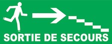 Panneau sortie de secours à droite avec escaliers