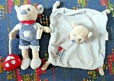 HP/ LOT DE 2 DOUDOU PLAT + PELUCHE KIMBALOO CHIEN BLEU VOITURE ROUGE IN CAR VIB 