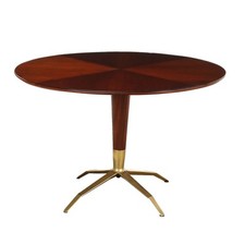 Table Ronde Vintage Plaquée en Acajou Design Années 1950-60 Originale