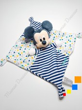 Doudou Plat/Mouchoir Souris Mickey Bleu Blanc Rayé Triangles Jaune - Disney Baby