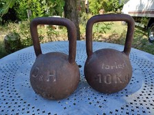 Ancien  Paire Haltères  Kettlebell 10KG 1936 tariert  D & H vintage