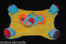 🍀Doudou Elephant Plat BAWI Elefant Jaune Bleu Rouge Etoile Grelot Peluche TTBE