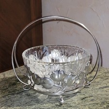 08K15 ANCIEN RAVIER VIDE POCHE EN METAL ARGENTE ET DECORS DE FLEURS