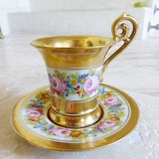 SUPERB ANTIQUE EARLY 19th CENTURY OLD PARIS GILT PORCELAIN CUP & SAUCER 1820's