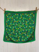Foulard carré Vintage Gavroche Vert Chiens et Chats Cadeau Femme FO804
