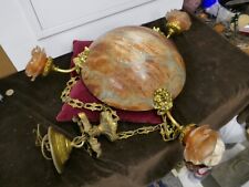 lustre Napoléon III,XIXème,coupe albatre,D35cm,tetes de faune bronze doré