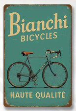 Plaque Murale Métal "BIANCHI BICYCLES" Art Déco Vintage