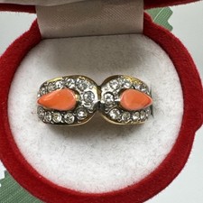 Bague vintage fantaisie orange et or avec strass. Taille 50.