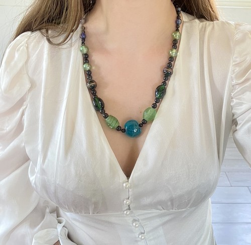 Collier ancien perles bleu - perles,