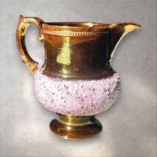 Pot À Lait - Faïence De Jersey - Cuivre Irisé et Gravillonné Rose Et Blanc