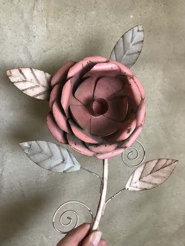 Vintage metal tole rose - tole, flower