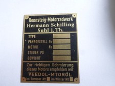 Plaque En Laiton Rennsteig Moto Schilling Suhl Veedol S14