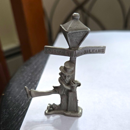 Pewter figurine man with lamp - pewter,