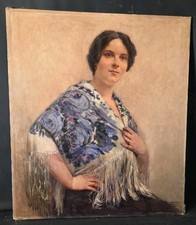 Tableau portrait dame châle Japonais signé Fernand GAUDFROY(1885-1964) Belge
