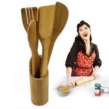 Set 4 Couverts en Bois Pour Cuisine Naturel Cuisine Cuillère Fourchette Moc