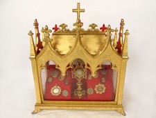 Châsse reliquaire bois doré chapelle gothique Saints Vincent fleur lys XIXè