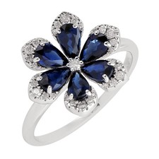 Bague halo diamant saphir bleu