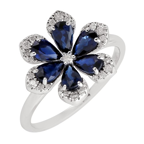 Bague halo diamant saphir - , bleu