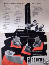 PUBLICITÉ DE PRESSE 1958 AIRBORNE FAUTEUIL CANAPÉ DERNIERE EXPRESSION CONFORT