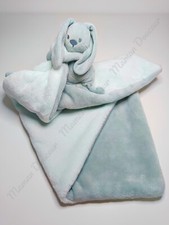 Doudou Plat/Couverture Lapidou Lapin Bleu Clair Vert D'eau Attache Tétine Nattou