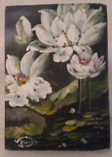 petit tableau peinture huile toile nature morte bouquet de fleurs vert hst (n°3)