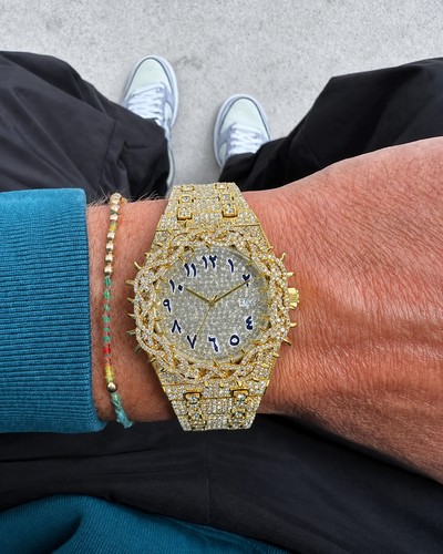Men golden tone iced out - tone,