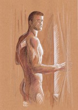 Man nude dessin original art gay H28 nu naked - Homme dessin Drawing